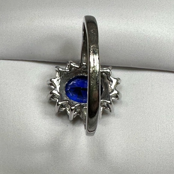 Lab created Blue and White Sapphire Diana Ring - Picture 4 of 7